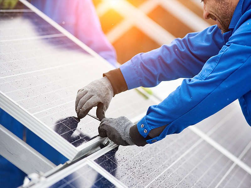 Solar panel system being installed and serviced.